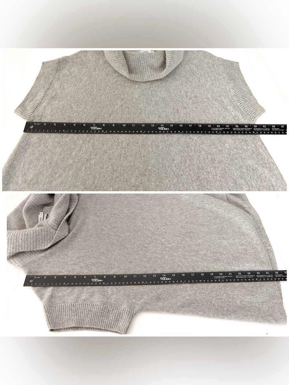 Vince 100% Cashmere Sweater Oversized Gray Cowl Neck Short Sleeve Minimalist - Picture 7 of 9